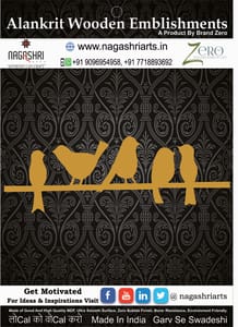 Brand Zero MDF Embellishment Birds On Rope Design 1 - Size: 5.0 Inches by 1.7 Inches And 2.5 mm Thick