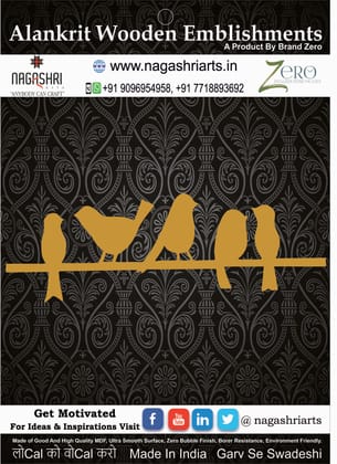 Brand Zero MDF Embellishment Birds On Rope Design 1 - Size: 5.0 Inches by 1.7 Inches And 2.5 mm Thick