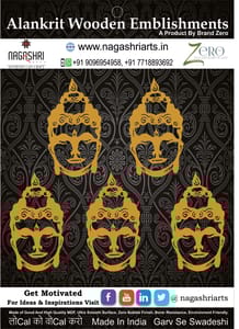 Brand Zero MDF Emblishment Buddha Face Design 1 - Combo of 5 Pcs - 4.0 By 2.2 Inches in 2.5mm Thickness