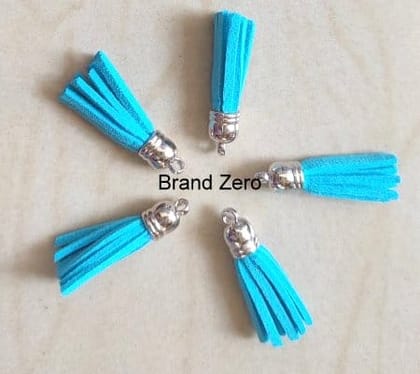 Brand Zero Leather Faux Suede Tassels - Sky Blue Color With Silver Cap - Pack of 5