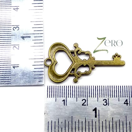 Brand Zero Vintage Metal Charms - Heart Key Design 2 - Pack of 1 Pcs - 38mm*20mm*2mm