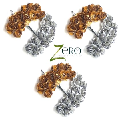 Bunch of 72 Pcs Hand Made Paper Flower - 36 Gold & 36 Silver Color