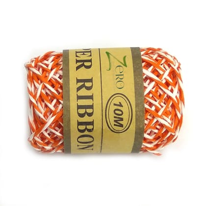 Double Color Paper Twine String 10 Meter Roll - Orange White 2 Ply - 2mm Diameter