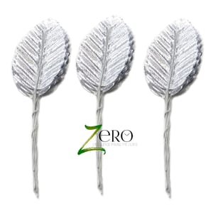 Bunch of 30 Pcs Hand Made Fabric Leaves - Silver Color