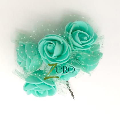 Bunch of 6 Pcs Hand Made Foam Flower Big - Aqua Blue Color