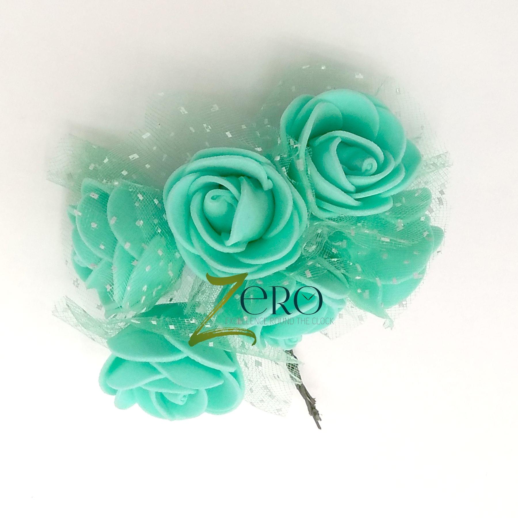 Bunch of 6 Pcs Hand Made Foam Flower Big - Aqua Blue Color