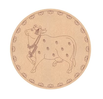 Brand Zero Pre Marked MDF Base - Pichwai Cow Left Facing Design 3 - Select Your Preference Of Size & Thickness